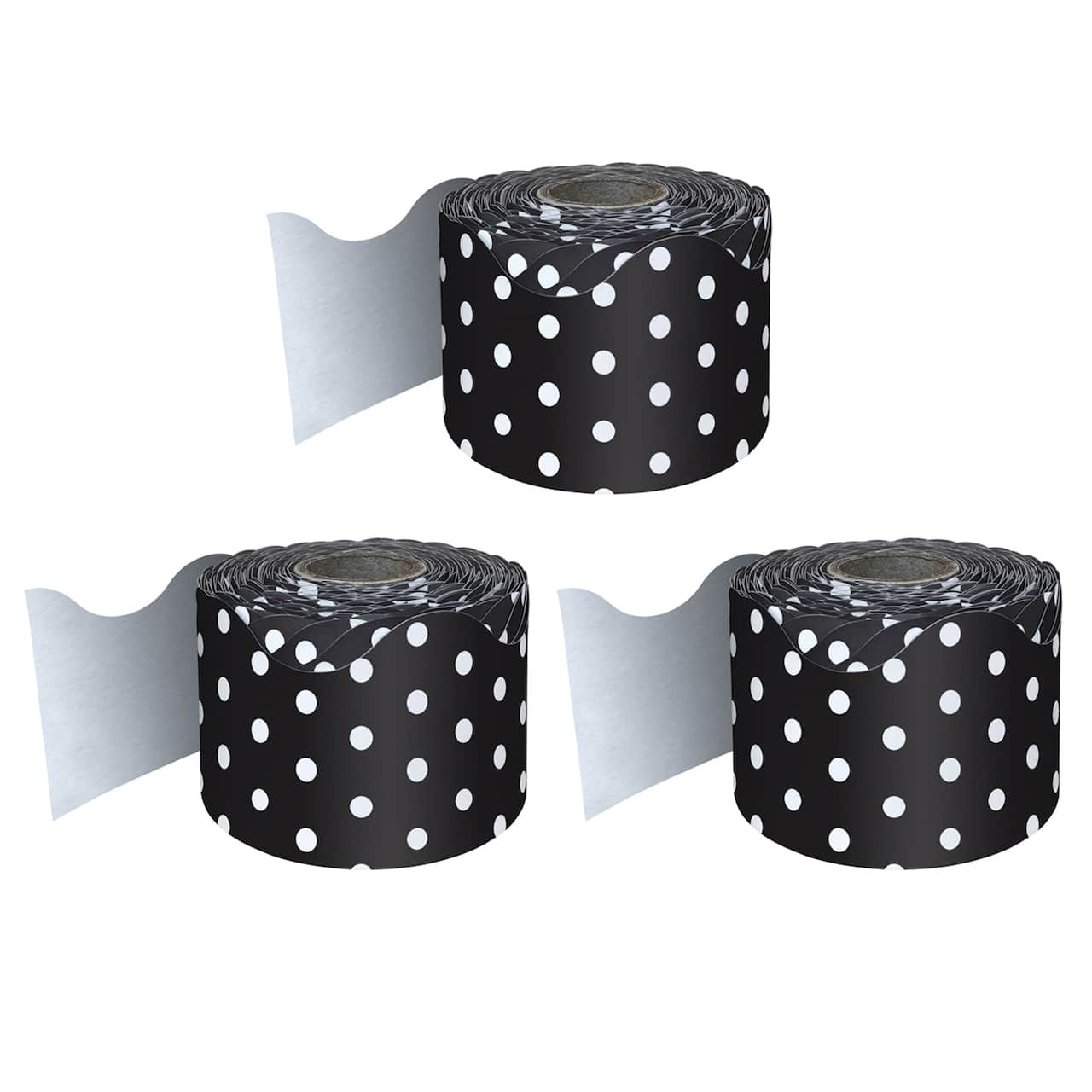 Carson Dellosa® Black with White Polka Dots Rolled Scalloped Border, 195ft.